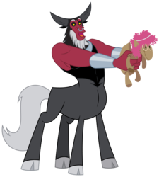 Size: 3685x4096 | Tagged: safe, artist:amarthgul, lord tirek, centaur, frenemies (episode), g4, season 9, better way to be bad, cloven hooves, colored hooves, cute, doll, happy, high res, holding, implied pinkie pie, looking at you, male, nose piercing, nose ring, open mouth, piercing, septum piercing, simple background, singing, smiling, smiling at you, solo, standing, tirebetes, toy, transparent background, vector