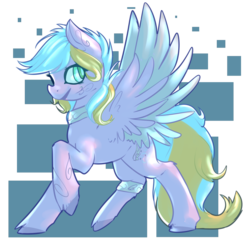 Size: 1280x1240 | Tagged: safe, artist:voidsucre, oc, oc only, pegasus, pony, abstract background, art trade, bracelet, female, jewelry, looking back, mare, peytral, raised hoof, solo, spread wings, wings