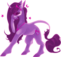 Size: 1280x1189 | Tagged: safe, artist:voidsucre, oc, oc only, oc:magic dream, pony, unicorn, blushing, bow, cloven hooves, curved horn, female, floppy ears, hair bow, horn, jewelry, leonine tail, mare, necklace, raised hoof, simple background, solo, stars, transparent background