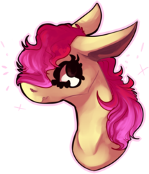 Size: 526x613 | Tagged: safe, artist:voidsucre, oc, oc only, oc:lightning hopper, pony, bust, exclamation point, female, floppy ears, mare, not apple bloom, simple background, solo, transparent background, wavy mouth