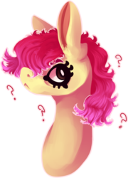 Size: 713x989 | Tagged: safe, artist:voidsucre, oc, oc only, oc:lightning hopper, pony, big ears, bust, female, frown, hair over one eye, mare, not apple bloom, question mark, simple background, solo, transparent background