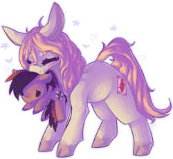 Size: 1156x1066 | Tagged: safe, artist:voidsucre, oc, oc only, earth pony, pony, big ears, blushing, cloven hooves, commission, cute, eyes closed, female, mare, mouth hold, plushie, simple background, smiling, solo, stars, transparent background