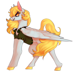 Size: 1243x1171 | Tagged: safe, artist:voidsucre, oc, oc only, oc:morning zephyr, pegasus, pony, clothes, cloven hooves, commission, eyebrows, eyebrows visible through hair, female, looking at you, mare, narrowed eyes, not derpy, shirt, simple background, smiling, solo, transparent background