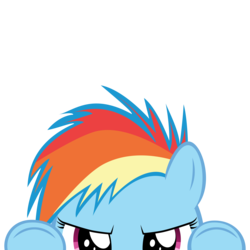 Size: 10000x10000 | Tagged: safe, artist:ace play, part of a set, rainbow dash, pegasus, pony, g4, absurd resolution, cute, dashabetes, female, filly, filly rainbow dash, glare, looking at you, messy mane, mrkat7214's "i see you" pony, mrkat7214's "i see you" pony: filly edition, peekaboo, peeking, simple background, solo, soon, transparent background, underhoof, younger