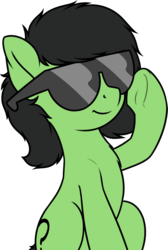 Size: 1494x2219 | Tagged: safe, artist:smoldix, oc, oc only, oc:filly anon, pony, female, filly, glasses, raised hoof, simple background, sitting, smiling, solo, sunglasses, transparent background, underhoof