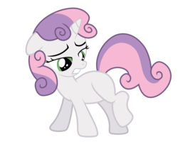 Size: 2500x2100 | Tagged: safe, artist:razzlemind, sweetie belle, pony, unicorn, g4, blank flank, female, filly, high res, raised leg, simple background, solo, transparent background
