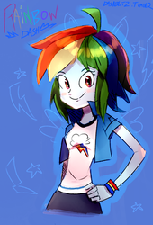 Size: 717x1053 | Tagged: safe, artist:manic-the-lad, rainbow dash, equestria girls, g4, a dash of everything, alternate hairstyle, female, lightning, short hair rainbow dash, solo, stars