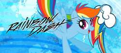 Size: 1094x480 | Tagged: safe, rainbow dash, pegasus, pony, g4, official, cutie mark, female, rainbow dash month, simple background, solo, text