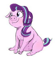 Size: 604x651 | Tagged: safe, artist:shoutingisfun, starlight glimmer, pig, g4, cute, female, glimmerbetes, pigified, porklight glimmer, simple background, sitting, smiling, solo, sow, species swap, white background