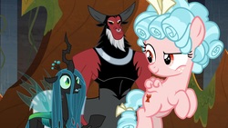 Size: 1920x1080 | Tagged: safe, screencap, cozy glow, lord tirek, queen chrysalis, centaur, changeling, changeling queen, pegasus, pony, frenemies (episode), g4, belly, female, filly, foal, male, trio