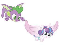 Size: 638x490 | Tagged: safe, edit, editor:undeadponysoldier, princess flurry heart, spike, alicorn, dragon, pony, g4, adorable face, baby, baby dragon, baby pony, cute, daaaaaaaaaaaw, diaper, female, filly, flurrybetes, flying, foal, happy, male, open mouth, playful, playing, playing tag, playing together, scrunchy face, simple background, spread wings, squishy cheeks, uncle spike, white background, winged spike, wings
