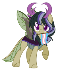 Size: 1280x1520 | Tagged: safe, artist:t-aroutachiikun, oc, oc only, oc:spheranium, changepony, hybrid, base used, interspecies offspring, mouth hold, offspring, parent:thorax, parent:twilight sparkle, parents:twirax, pride, pride flag, pride month, simple background, solo, trans male, transgender, transgender pride flag, transparent background