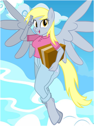 Size: 600x800 | Tagged: safe, artist:flash equestria photography, derpy hooves, pegasus, anthro, unguligrade anthro, g4, box, cutie mark on clothes, delivery pony, female, flying, mare, salute, show accurate, show accurate anthro, sky, solo, vector