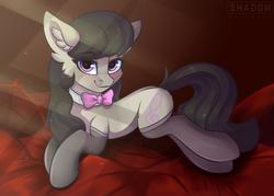 Size: 1654x1181 | Tagged: safe, artist:php97, octavia melody, earth pony, pony, g4, bedroom eyes, blushing, bowtie, cheek fluff, clothes, crepuscular rays, cute, ear fluff, female, heart eyes, looking at you, mare, pillow, prone, socks, solo, stockings, sweet dreams fuel, tavibetes, thigh highs, wingding eyes