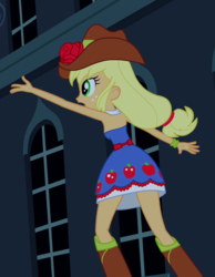 Size: 840x1080 | Tagged: safe, screencap, applejack, equestria girls, g4, my little pony equestria girls, bare shoulders, clothes, cropped, dress, fall formal outfits, female, legs, sleeveless, solo, strapless