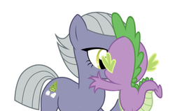 Size: 750x477 | Tagged: safe, edit, editor:undeadponysoldier, limestone pie, spike, dragon, earth pony, pony, g4, bedroom eyes, crack shipping, female, kiss on the lips, kissing, male, mare, out of character, raised hoof, ship:spikestone, shipping, simple background, straight, white background