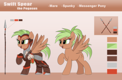 Size: 3045x2000 | Tagged: safe, artist:confetticakez, oc, oc only, pegasus, pony, armor, clothes, commission, female, helmet, high res, mare, ponytail, reference sheet, solo, spear, weapon