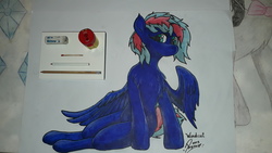 Size: 4128x2322 | Tagged: safe, artist:degranomelody, oc, oc only, oc:windcut, pegasus, pony, chest fluff, solo, traditional art