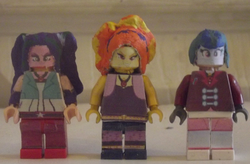 Size: 1500x986 | Tagged: safe, artist:grapefruitface1, adagio dazzle, aria blaze, sonata dusk, equestria girls, g4, customized toy, disguise, disguised siren, irl, lego, minifig, minifigs, photo, the dazzlings, toy