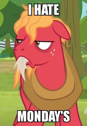 Size: 418x600 | Tagged: safe, edit, edited screencap, screencap, big macintosh, earth pony, pony, g4, going to seed, angry, bags under eyes, cropped, ears back, frown, garfield, grammar error, i hate mondays, male, meme, messy mane, solo, stallion, tired