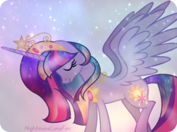 Size: 909x677 | Tagged: safe, artist:nightmarelunafan, princess celestia, twilight sparkle, oc, oc:princess solar sparkle, alicorn, pony, g4, fusion, twilight sparkle (alicorn)