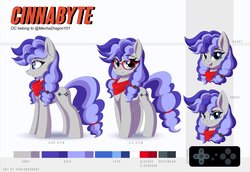 Size: 4096x2813 | Tagged: safe, artist:ask-colorsound, oc, oc only, oc:cinnabyte, earth pony, pony, bandana, earth pony oc, female, glasses, looking at you, mare, neckerchief, pigtails, reference sheet, solo