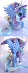 Size: 336x888 | Tagged: safe, artist:lightningsilver-mana, trixie, alicorn, pony, unicorn, g4, accessory swap, alicorn princess, alicornified, blue, cape, cloak, clothes, craft, customized toy, doll, female, figure, figurine, hat, irl, magician, paint, painted, painting, photo, race swap, sewing, sewing needle, solo, textiles, toothpaste, toy, trixie's cape, trixie's hat, trixiecorn