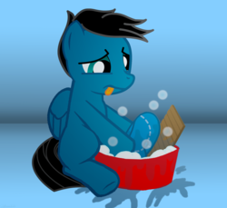 Size: 3600x3300 | Tagged: safe, artist:agkandphotomaker2000, oc, oc:pony video maker, pony, cleaning, director's hat, high res, laundry, soap, soap bubble