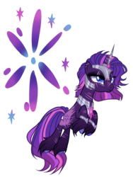 Size: 1500x2000 | Tagged: safe, artist:gihhbloonde, oc, oc only, pony, unicorn, armor, base used, broken horn, female, horn, magical lesbian spawn, mare, offspring, parent:tempest shadow, parent:twilight sparkle, parents:tempestlight, prosthetic horn, prosthetics, simple background, smiling, solo, transparent background, unicorn oc, unshorn fetlocks