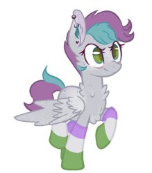Size: 708x808 | Tagged: safe, artist:hippykat13, artist:sabokat, artist:trichykitty, oc, oc only, oc:kitty sweet, pegasus, pony, bags under eyes, base used, clothes, coat markings, cute, dappled, freckles, genderqueer, genderqueer pride flag, neck fluff, piercing, pride, pride flag, short mane, simple background, socks, solo, striped socks, transparent background