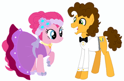 Size: 739x482 | Tagged: safe, artist:glittertiara, artist:selenaede, cheese sandwich, pinkie pie, earth pony, pony, g4, base used, clothes, dress, duo, female, male, marriage, purple dress, ship:cheesepie, shipping, straight, wedding, wedding dress
