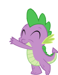 Size: 688x886 | Tagged: safe, alternate version, edit, editor:undeadponysoldier, vector edit, spike, dragon, g4, adorable face, background removed, cute, eyes closed, hug, male, raised arm, simple background, smiling, solo, transparent background, vector