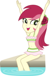Size: 3808x5762 | Tagged: safe, artist:punzil504, roseluck, equestria girls, equestria girls series, g4, i'm on a yacht, spoiler:eqg series (season 2), absurd resolution, belly button, bikini, clothes, clothes swap, female, midriff, open mouth, simple background, sitting, skirt, solo, swimming pool, swimsuit, swimsuit swap, transparent background, vector, water