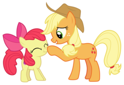 Size: 2542x1734 | Tagged: safe, artist:sonofaskywalker, apple bloom, applejack, earth pony, pony, g4, going to seed, adorabloom, apple sisters, boop, cowboy hat, cute, filly, hat, siblings, simple background, sisters, smiling, stetson, transparent background, vector