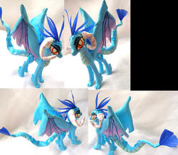 Size: 771x672 | Tagged: safe, artist:lightningsilver-mana, princess ember, dragon, g4, best pony, best princess, blue, craft, doll, dragoness, feather, female, figure, figurine, leather, paint, painted, painting, solo, toy
