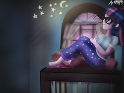 Size: 2048x1536 | Tagged: safe, artist:artmlpk, sci-twi, twilight sparkle, equestria girls, g4, barefoot, bedroom, cute, feet, photo, stars