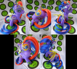 Size: 1024x918 | Tagged: safe, artist:lightningsilver-mana, oc, oc:tide pod, earth pony, food pony, pony, craft, doll, figure, figurine, fork, generic pony, mr. yuk, paint, painting, poisonous, purple, tide, tide pods, tide pony, toy