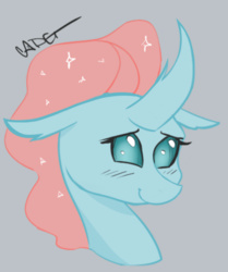 Size: 780x933 | Tagged: safe, artist:cadetredshirt, derpibooru exclusive, ocellus, changedling, changeling, pony, g4, blushing, bust, cute, diaocelles, digital art, female, horn, looking at you, mare, shy, simple background, sketch, smiling, solo, sparkly mane, student