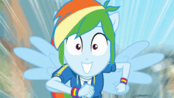 Size: 800x450 | Tagged: safe, screencap, rainbow dash, equestria girls, g4, my little pony equestria girls: better together, run to break free, animated, cute, dashabetes, female, geode of super speed, gotta go fast, it's coming right at us, loop, magical geodes, perfect loop, ponied up, rainbow dash is best facemaker, running, solo, youtube link