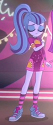 Size: 257x604 | Tagged: safe, screencap, aria blaze, sonata dusk, equestria girls, find the magic, g4, my little pony equestria girls: better together, clothes, converse, cropped, dress, eyes closed, legs, offscreen character, ponytail, sad, shoes, sneakers, socks, taco dress