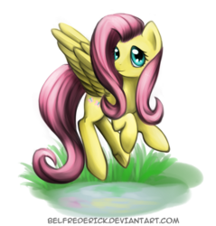 Size: 1000x1048 | Tagged: safe, artist:bel-assa, fluttershy, pegasus, pony, g4, female, flying, grass, looking at you, mare, simple background, smiling, solo, transparent background