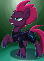 Size: 2800x3800 | Tagged: safe, artist:paulpeopless, artist:scylla the kelpie, tempest shadow, pony, unicorn, g4, broken horn, collaboration, female, high res, hoof shoes, horn, raised hoof, solo