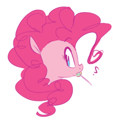 Size: 694x686 | Tagged: safe, artist:hattsy, pinkie pie, earth pony, pony, g4, bust, candy, cute, diapinkes, female, food, head only, lollipop, mare, portrait, profile, question mark, simple background, solo, white background