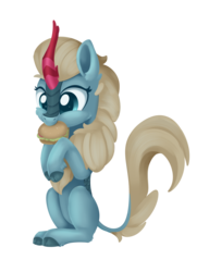 Size: 1500x1950 | Tagged: safe, artist:dusthiel, sparkling brook, kirin, g4, background kirin, burger, cheek fluff, cute, diabrookes, female, food, hooves to the chest, kirinbetes, leg fluff, mouth hold, nom, simple background, sitting, solo, transparent background