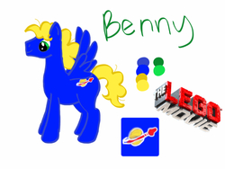 Size: 1024x768 | Tagged: safe, artist:peacock17512, pegasus, pony, benny, crossover, lego, logo, ponified, simple background, solo, the lego movie, white background
