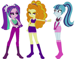 Size: 682x543 | Tagged: safe, artist:selenaede, artist:sturk-fontaine, adagio dazzle, aria blaze, sonata dusk, equestria girls, g4, belly button, clothes, midriff, pigtails, ponytail, simple background, sports, sports bra, the dazzlings, twintails, white background, wrestling