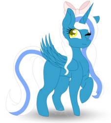 Size: 2696x2970 | Tagged: safe, artist:tomboygirl45, oc, oc only, oc:fleurbelle, alicorn, pony, alicorn oc, bow, female, hair bow, high res, mare, one eye closed, simple background, solo, transparent background, wink