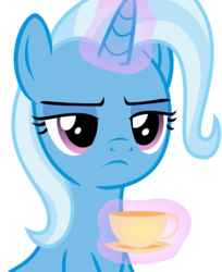 Size: 2753x3375 | Tagged: safe, artist:sketchmcreations, trixie, pony, unicorn, g4, student counsel, cup, female, frown, high res, magic, mare, reaction image, simple background, solo, teacup, telekinesis, that pony sure does love teacups, transparent background, trixie is not amused, unamused, vector