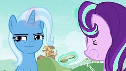 Size: 1920x1080 | Tagged: safe, screencap, starlight glimmer, trixie, pony, g4, student counsel, eating, food, magic, sandwich
