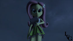 Size: 1280x720 | Tagged: safe, artist:littlevicgreener, fluttershy, equestria girls, g4, 3d, angry, arms, clothes, crossover, determined, female, fingers, frown, glass, hair, hairpin, hammer, hand, holding, implied body swap, long hair, looking at you, looking down, looking down at you, male to female, marvel, mjölnir, rule 63, signature, skirt, source filmmaker, standing, tank top, teenager, thor, thor in fluttershy's body, war hammer